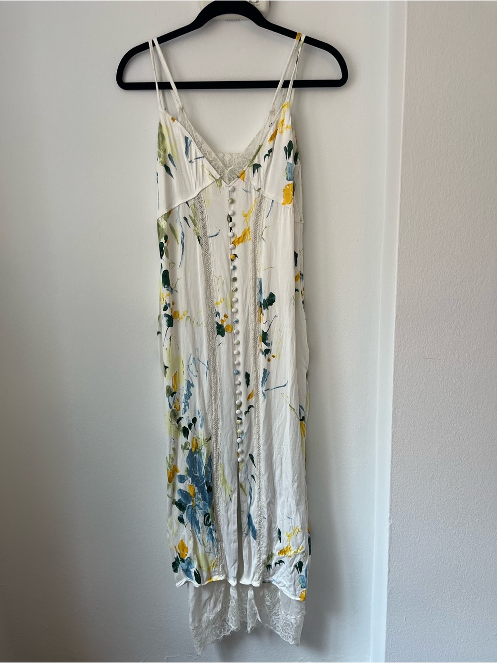 Anthropologie White Floral Button-Front Maxi Slip Dress